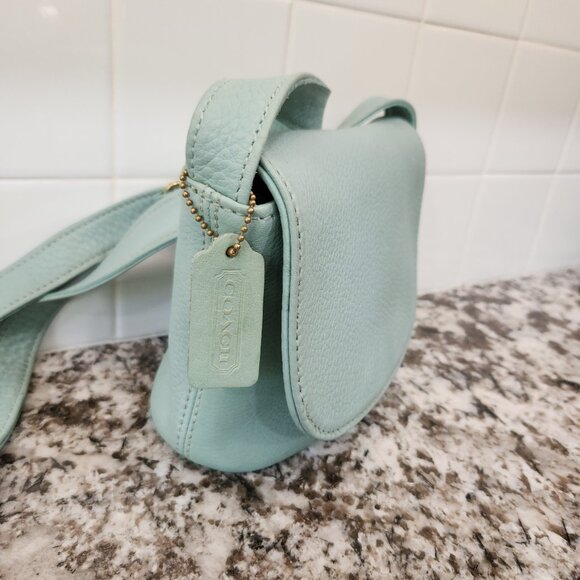 Coach Vintage Aqua Mint Sonoma Small Flap 4919 Natural Grain Leather 1996 USA - Picture 3 of 16